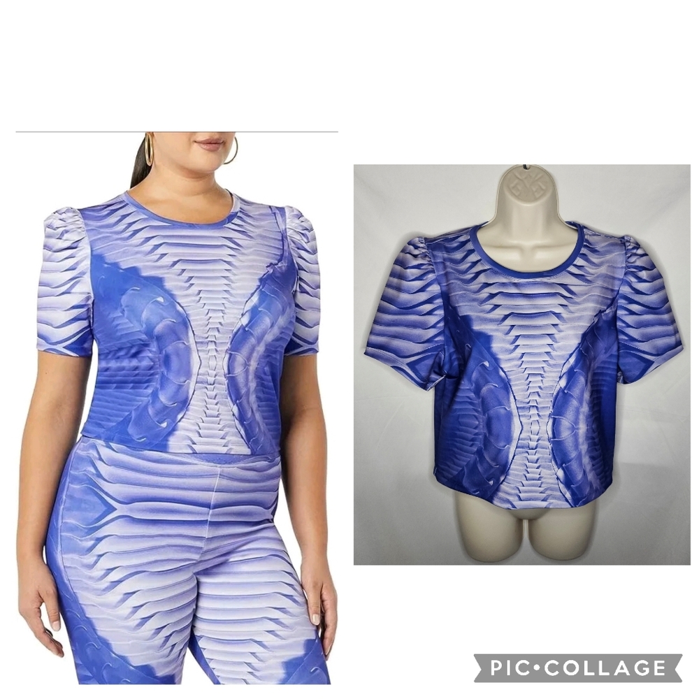 Making the Cut Season 3 Puff Sleeve Purple Print Crop Top Georgia's Look Size XL